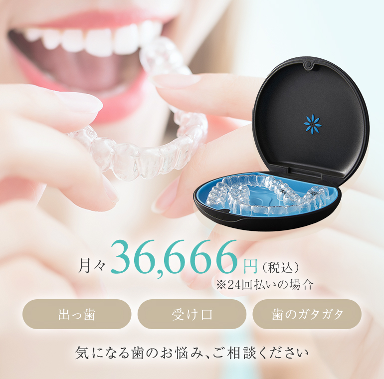 月々36,666円（税込）※24回払いの場合 出っ歯 受け口 歯のガタガタ 気になる歯のお悩み、ご相談ください